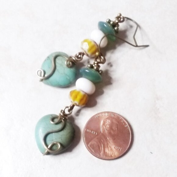 LOVER'S GIFT ALERT! African Turquoise Heart Earrings - Unique & One-of-a-Kind - Picture 1 of 9